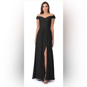 Custom Azazie AUDRIANNA bridesmaid black dress A-Line Off the Shoulder Chiffon